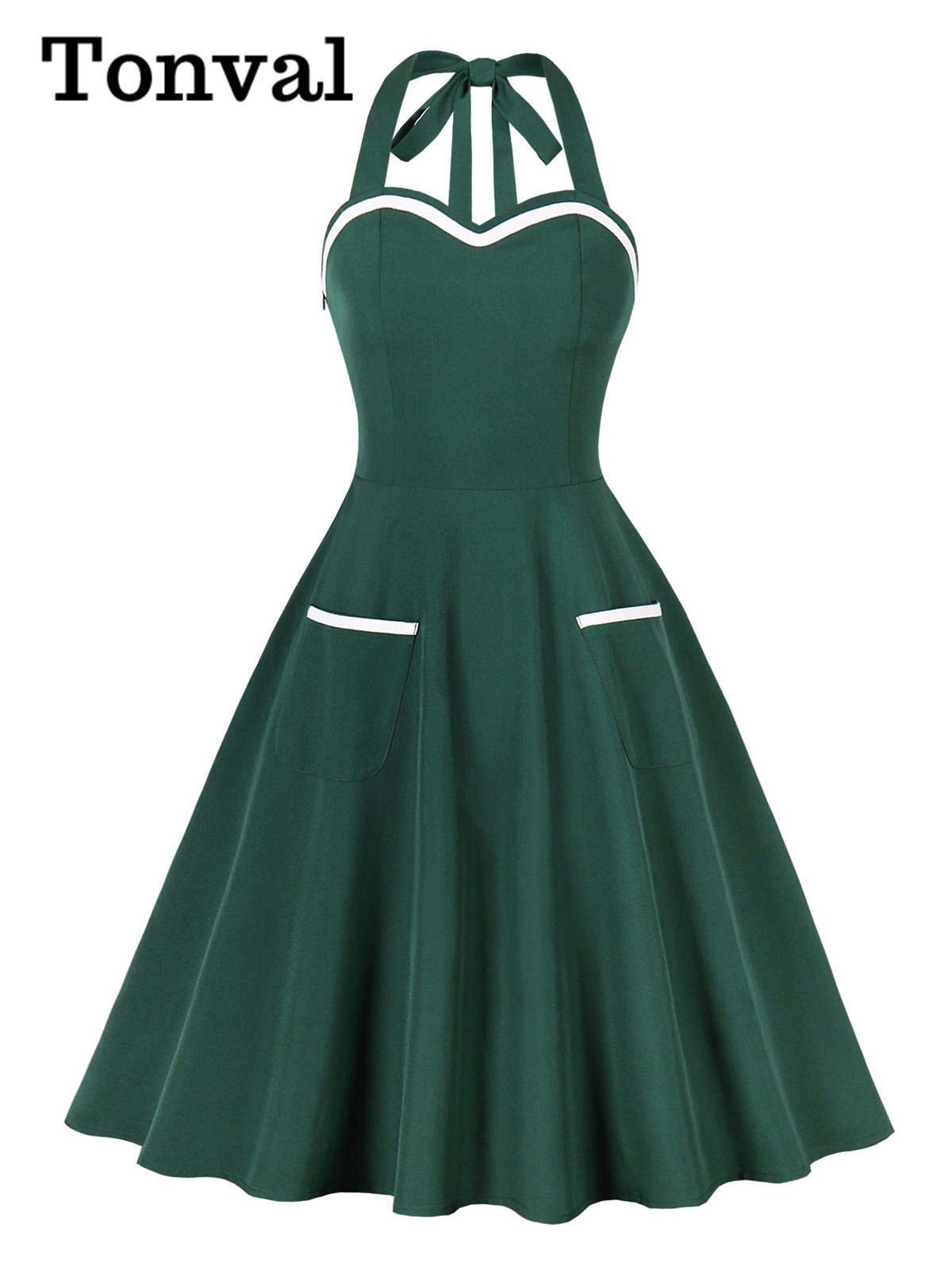 Women'S Fashion Of The 50S - Женское винтажное коктейльное платье Tonval, зеленое
