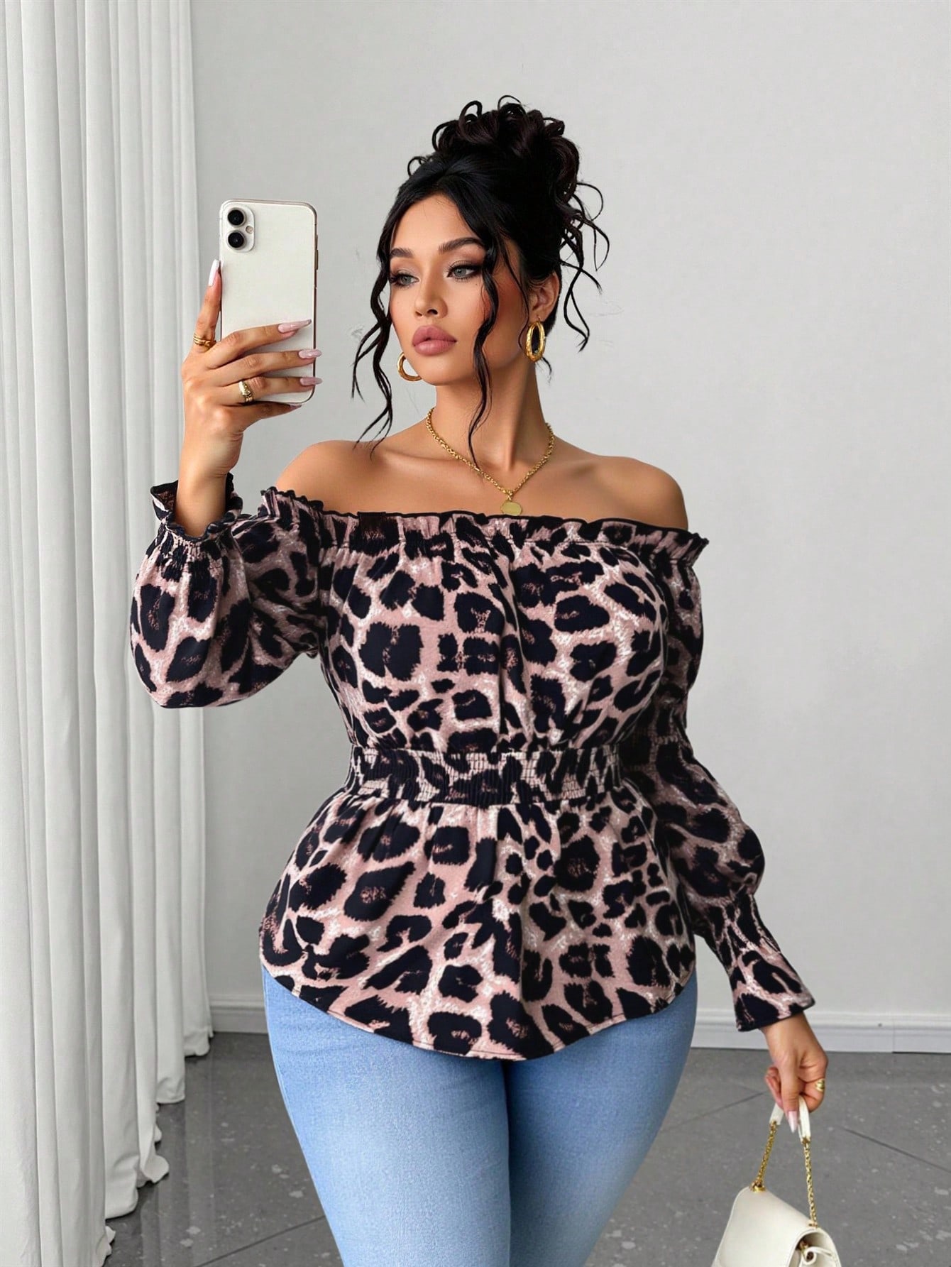 Women'S Fashion Essentials - Женская блузка больших размеров с леопардовым