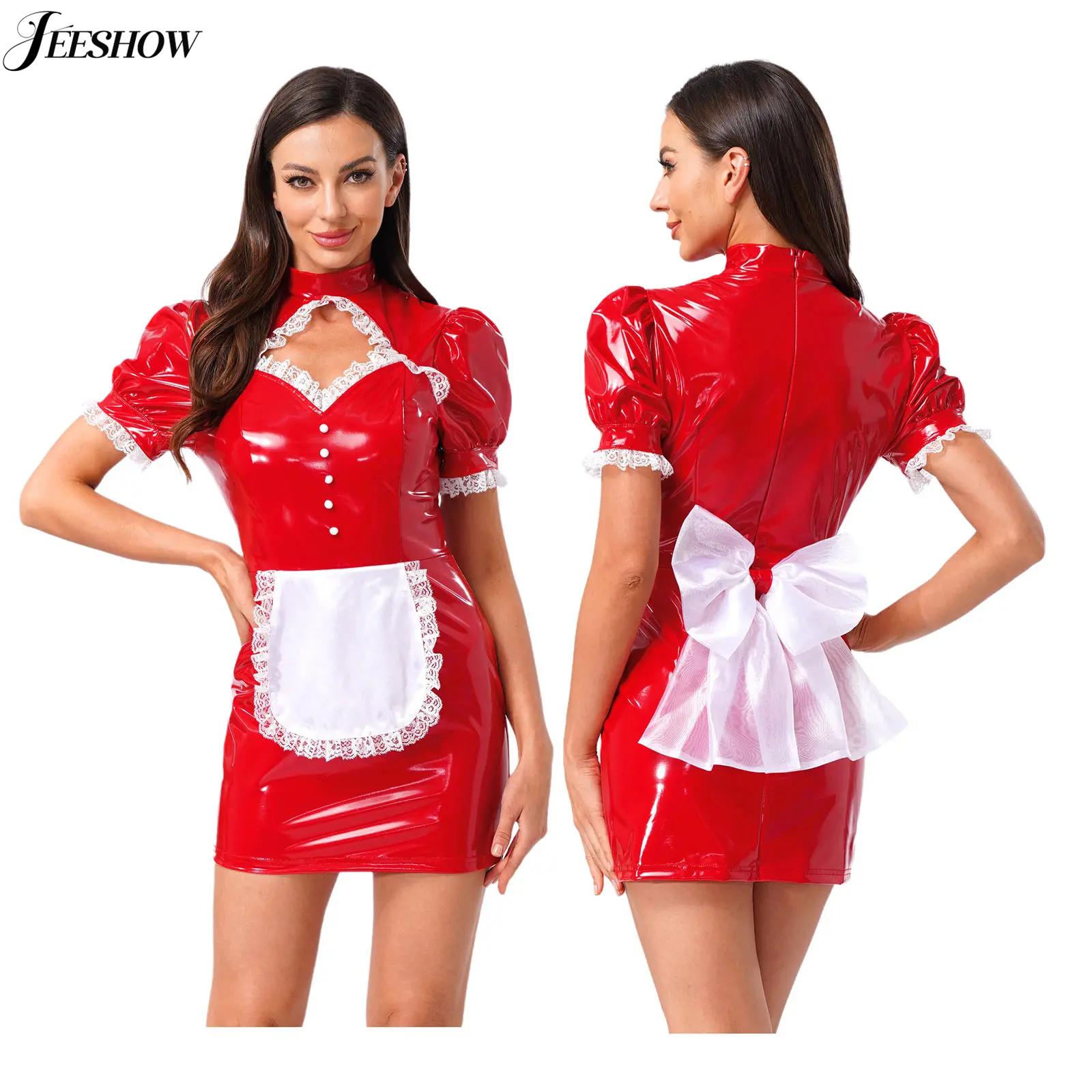 Bodycon Dress Women - Женский костюм французской горничной из лакированной