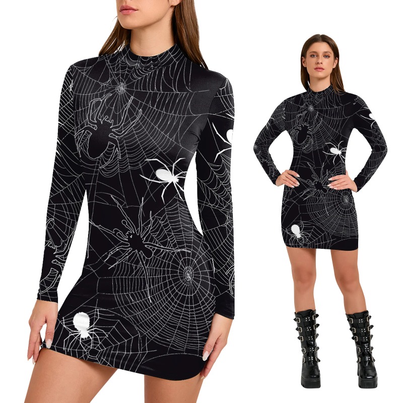 Bodycon Dress Women - Женское платье с принтом паутины на