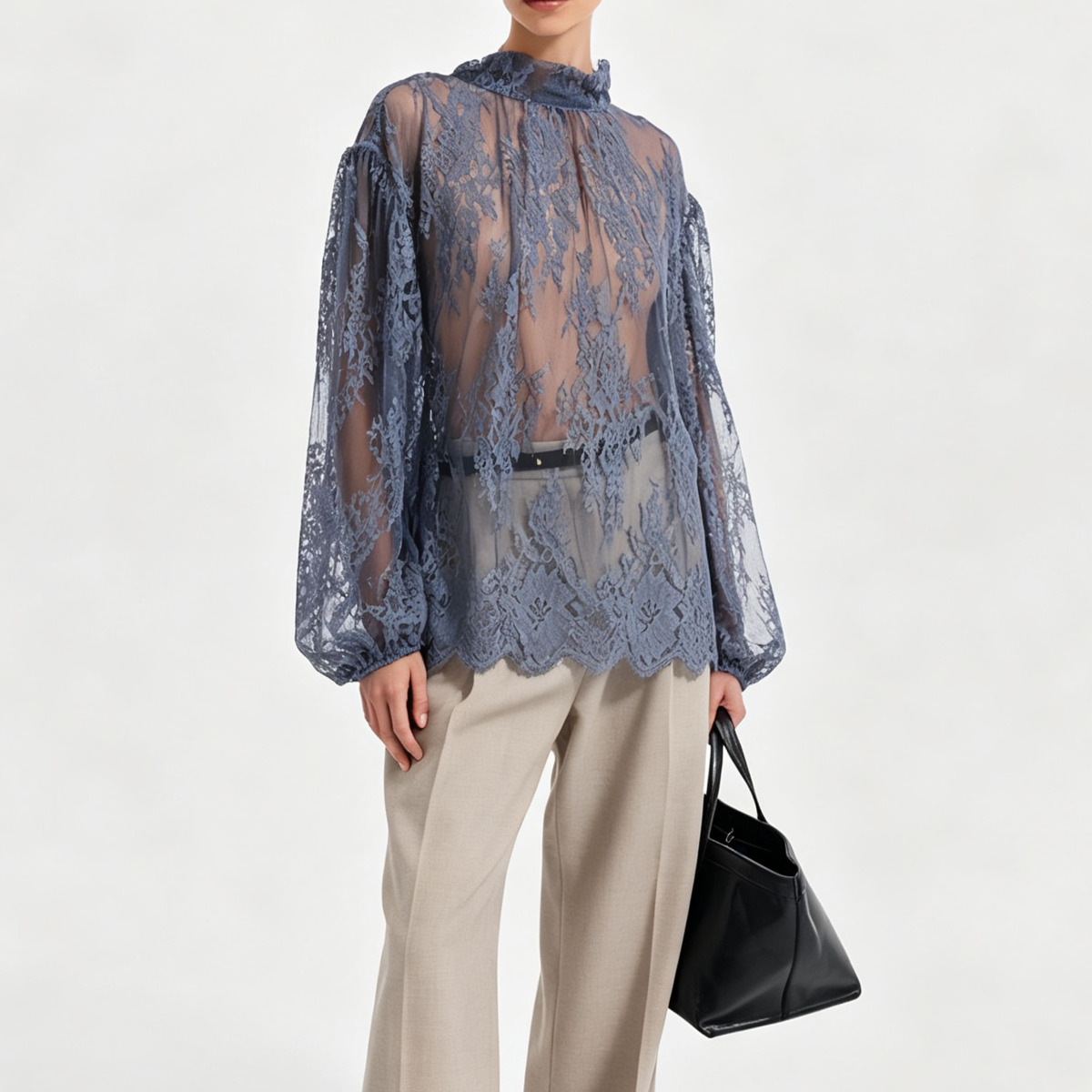 Женская прозрачная кружевная б – обзор и цена Puff Sleeve Blouse