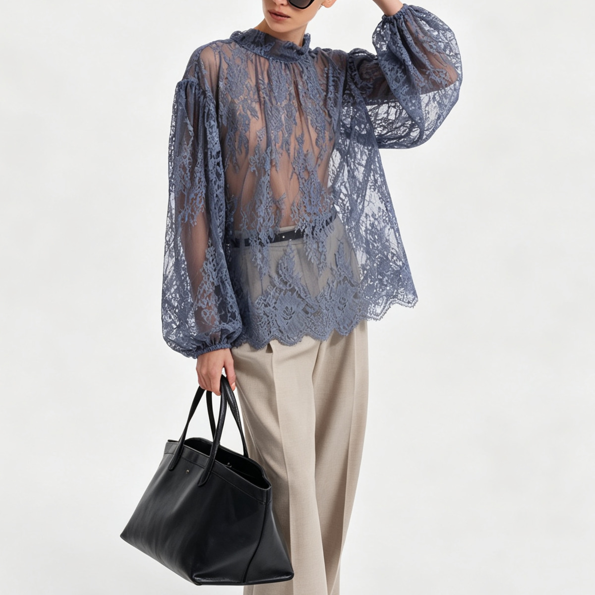 Женская прозрачная кружевная б – обзор и цена Puff Sleeve Blouse