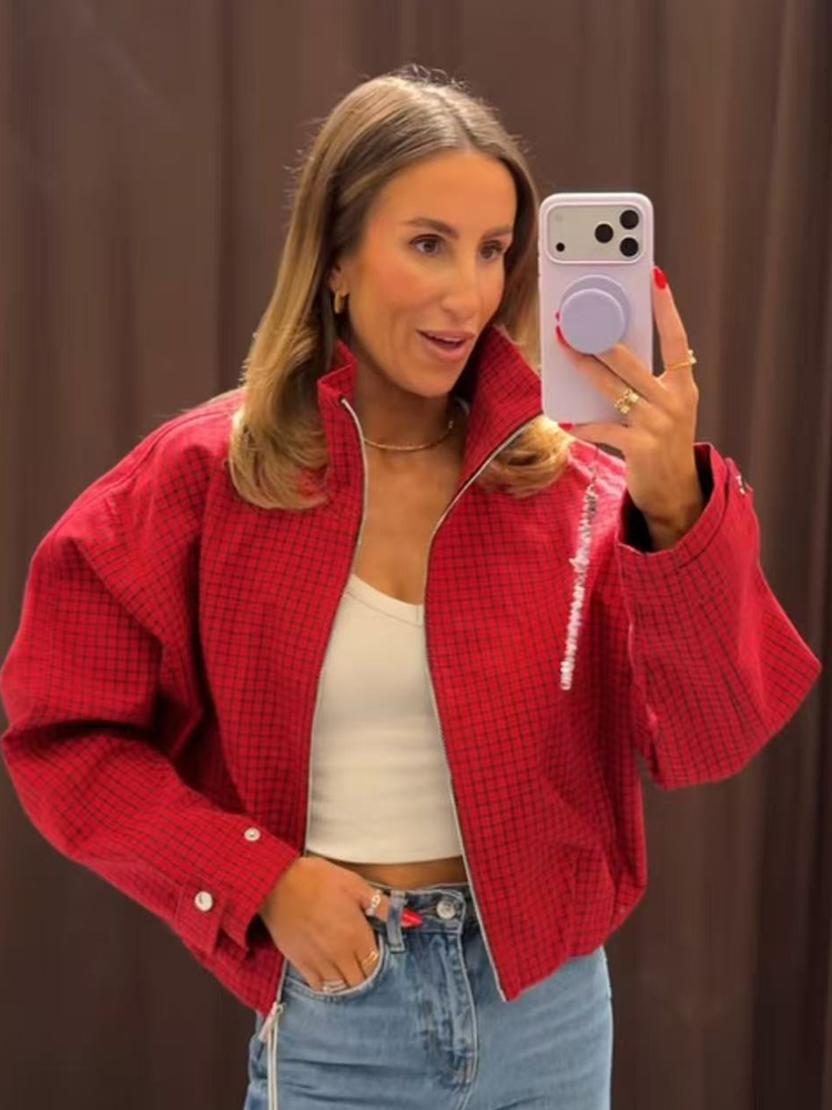 Осенняя женская клетчатая курт – обзор и цена Women'S Fashion Bomber Jacket